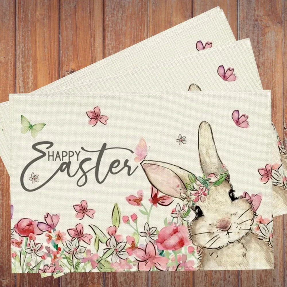 Easter Bunny Placemats Floral Decor Spring Cottage Farmhouse Table Decoration 8